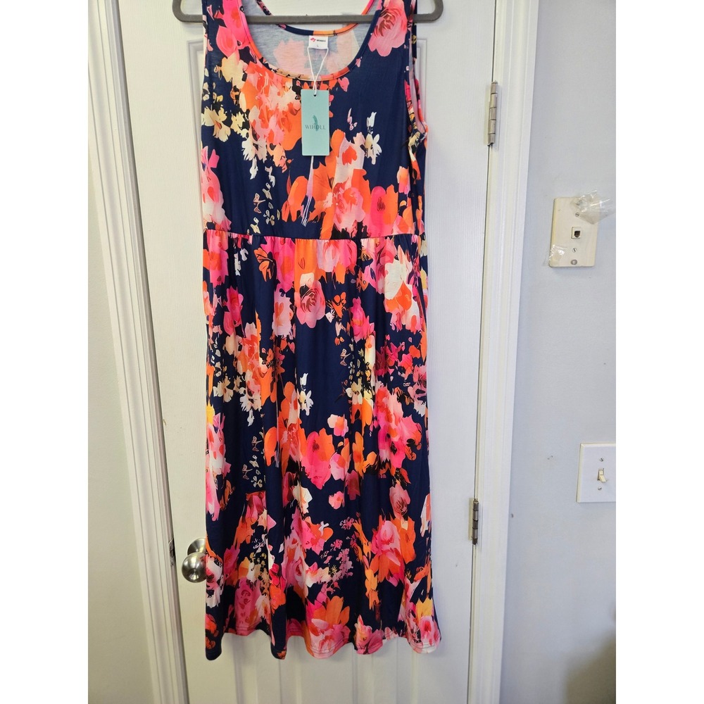 Womens Floral Maxi‎ Dress  Sleeveless Empire Waist L Resortwear Vacation